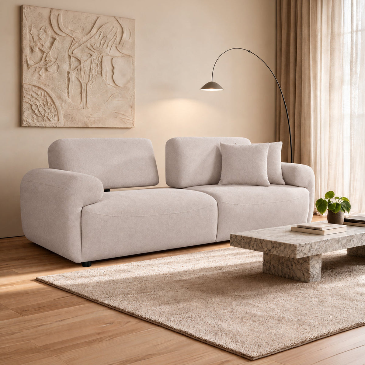 MARY Canapé 3 places avec dossier amovible en tissu beige - Canapés fixes - Mobilier Deco