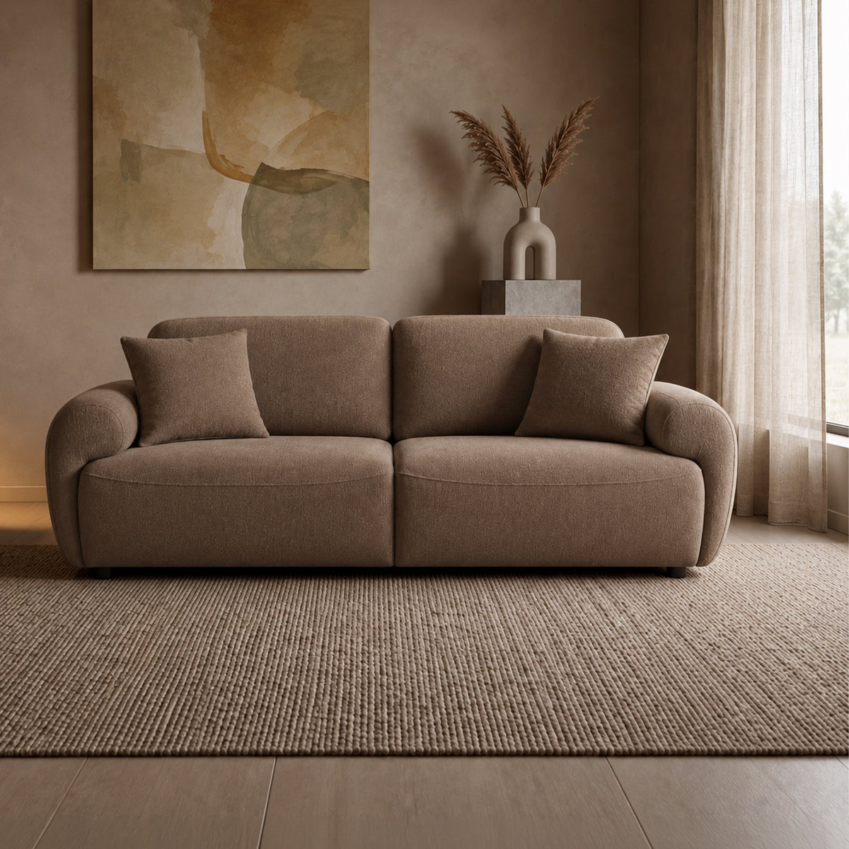 MARY Canapé 3 places avec dossier amovible en tissu taupe - Canapés fixes - Mobilier Deco