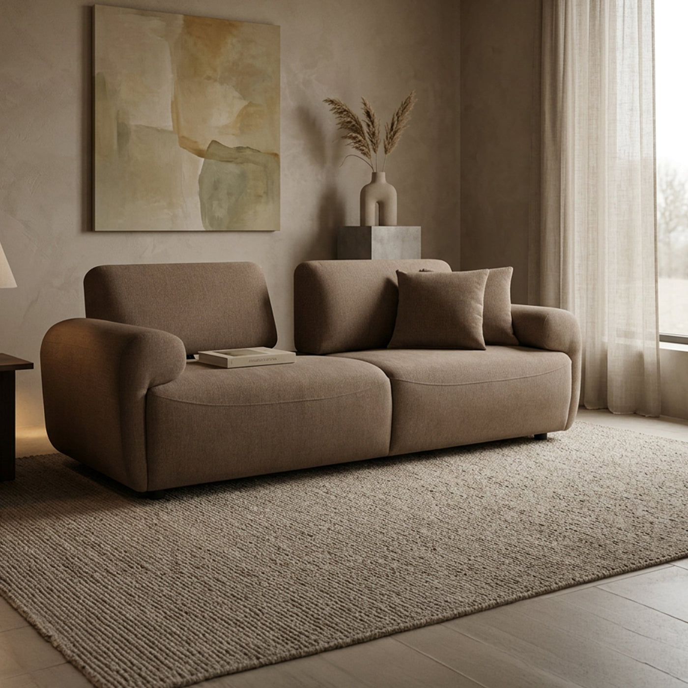MARY Canapé 3 places avec dossier amovible en tissu taupe - Canapés fixes - Mobilier Deco