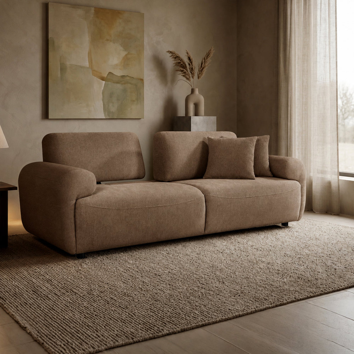 MARY Canapé 3 places avec dossier amovible en tissu taupe - Canapés fixes - Mobilier Deco