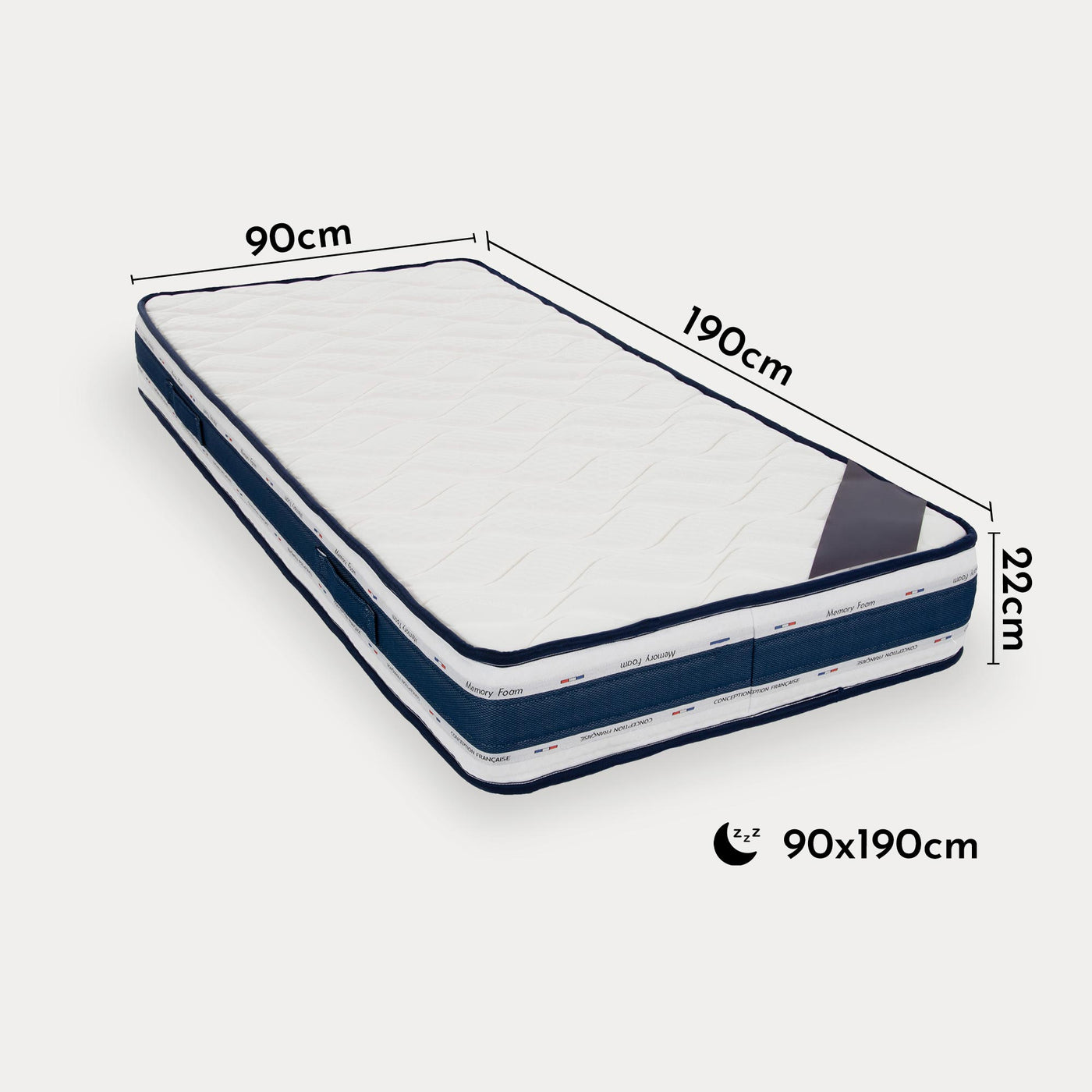 MATIAS Matelas mémoire de forme épaisseur 22 cm - 90x190 cm