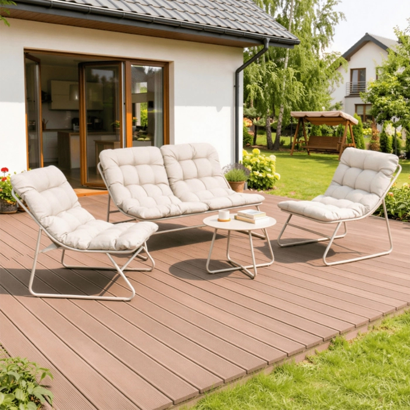 MEGARA Ensemble de mobilier de jardin 4 places avec table en métal beige