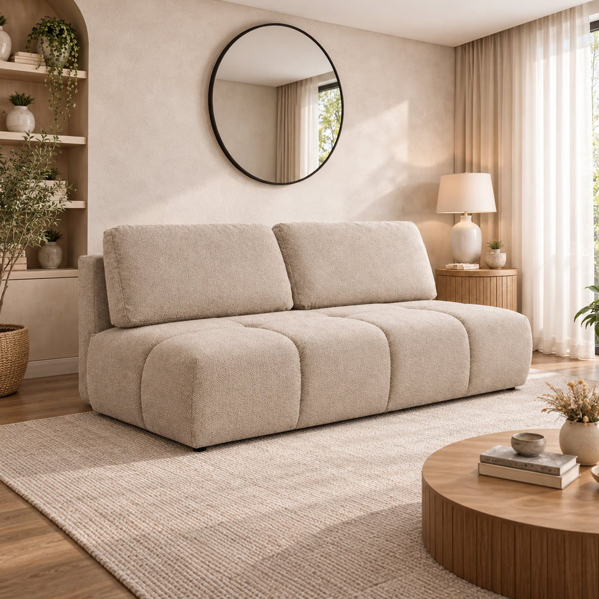 MELVA Canapé 3 places convertible avec coffre en tissu beige - Canapés convertibles - Mobilier Deco