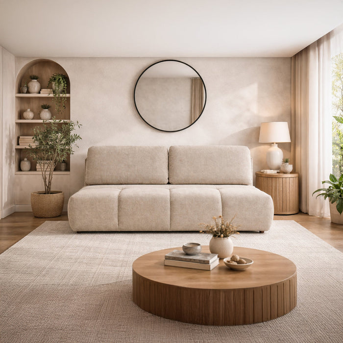 MELVA Canapé 3 places convertible avec coffre en tissu beige