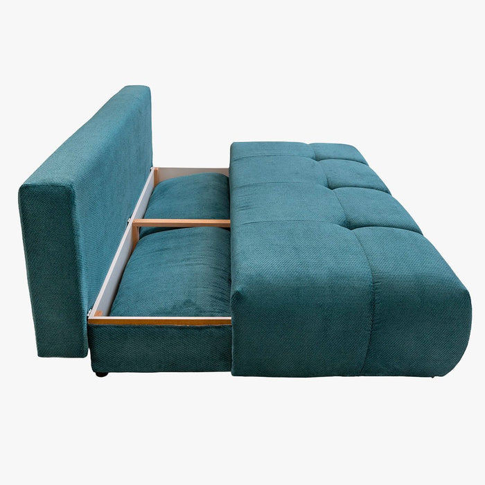 MELVA Canapé 3 places convertible avec coffre en tissu bleu