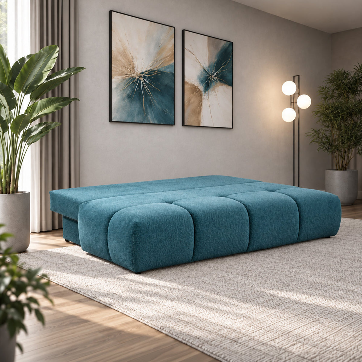 MELVA Canapé 3 places convertible avec coffre en tissu bleu - Canapés convertibles - Mobilier Deco