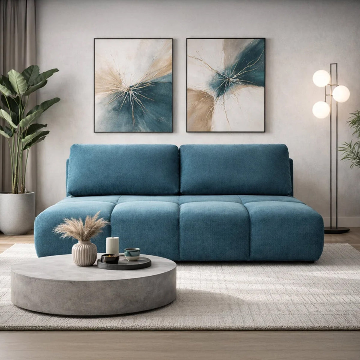 MELVA Canapé 3 places convertible avec coffre en tissu bleu - Canapés convertibles - Mobilier Deco
