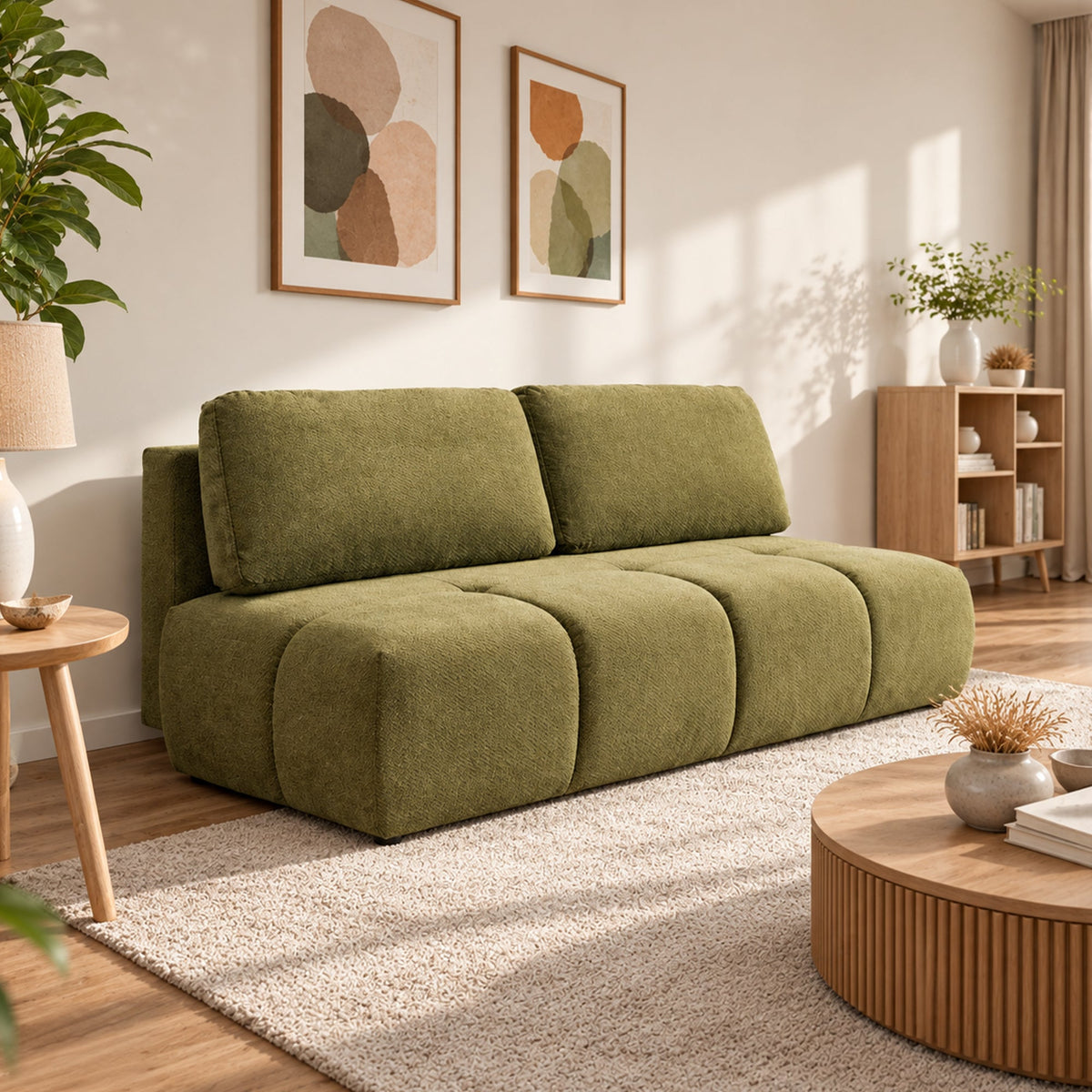 MELVA Canapé 3 places convertible avec coffre en tissu vert - Canapés convertibles - Mobilier Deco