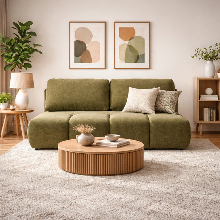 MELVA Canapé 3 places convertible avec coffre en tissu vert