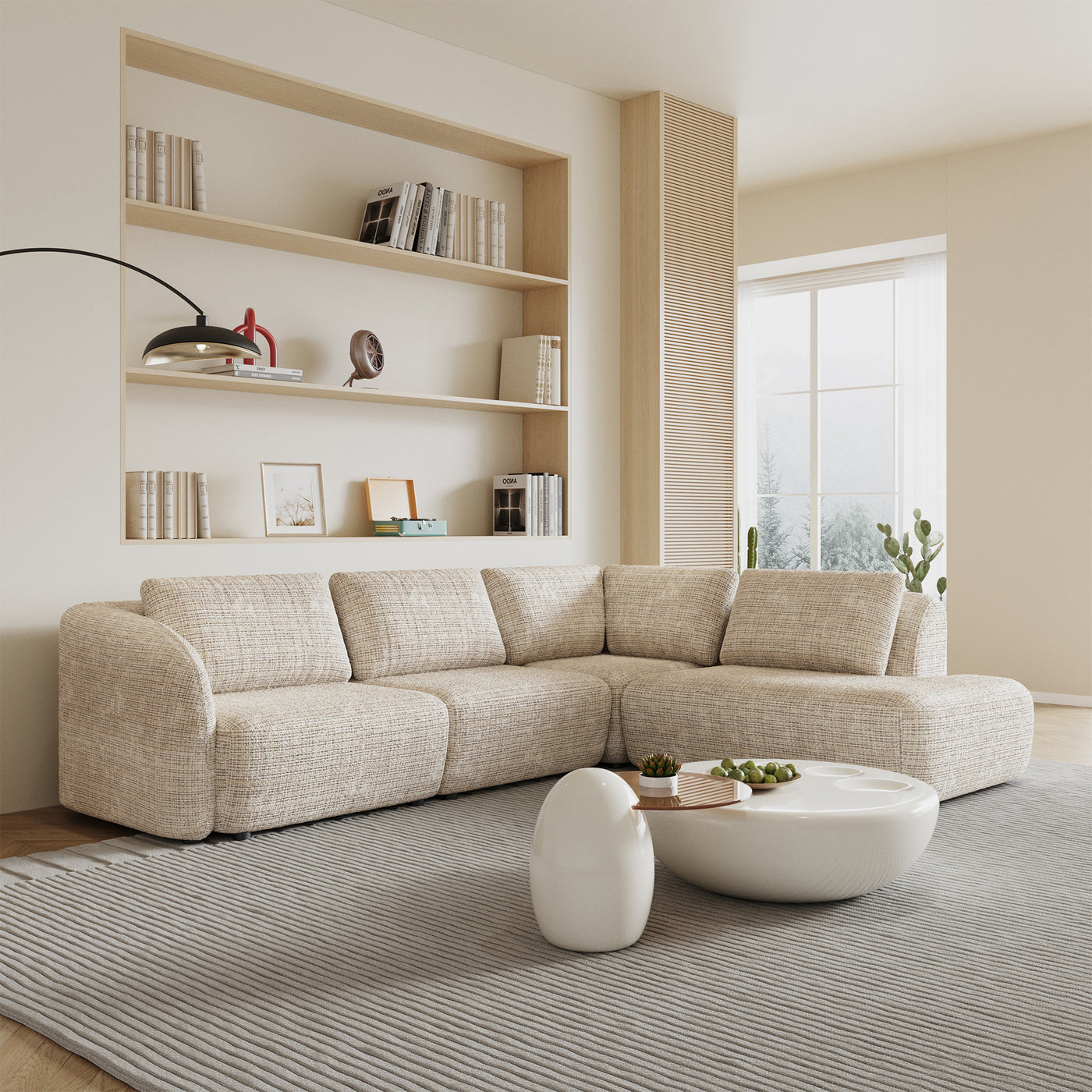 MERYA Canapé d'angle modulable en tissu beige - Angle droit