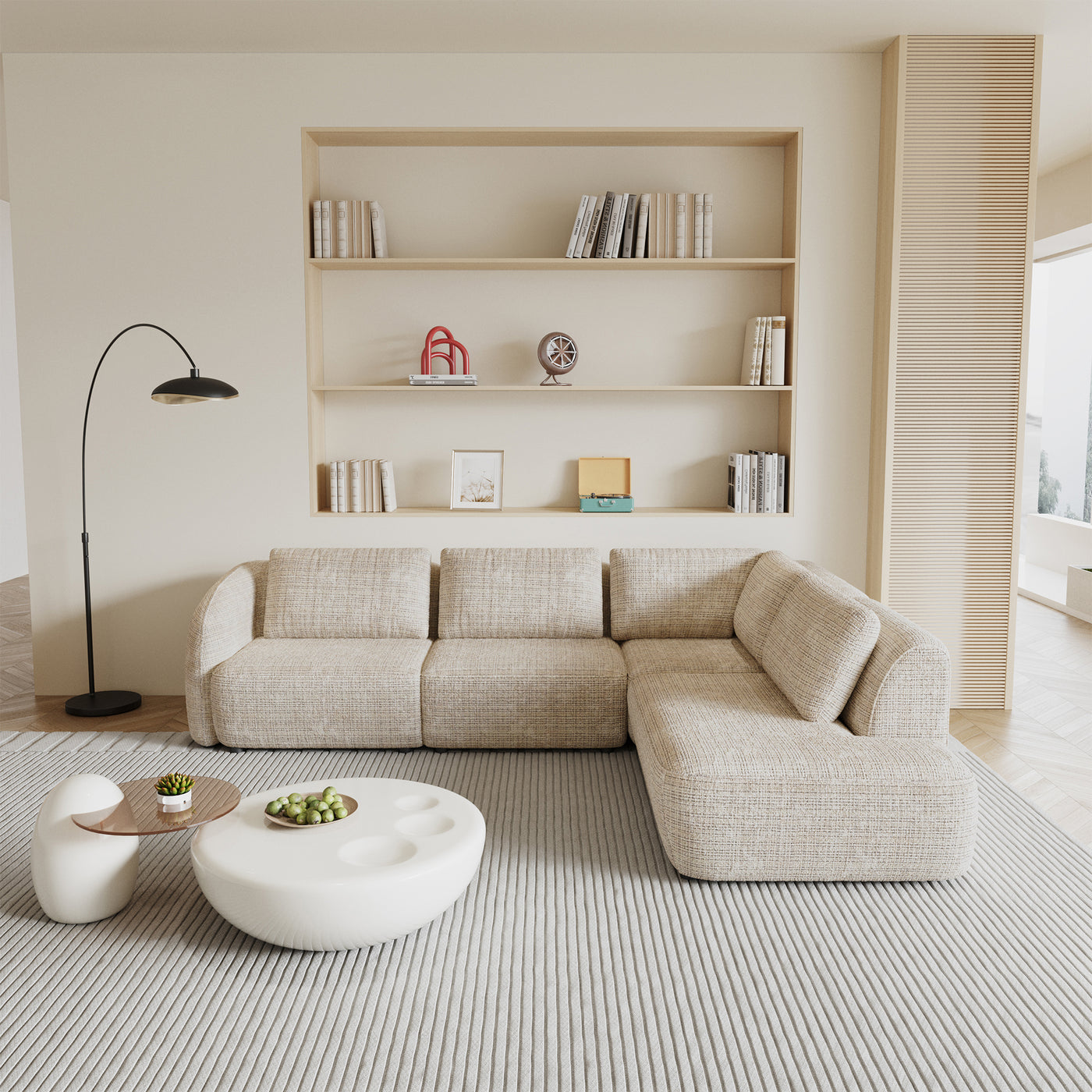 MERYA Canapé d'angle modulable en tissu beige - Angle droit
