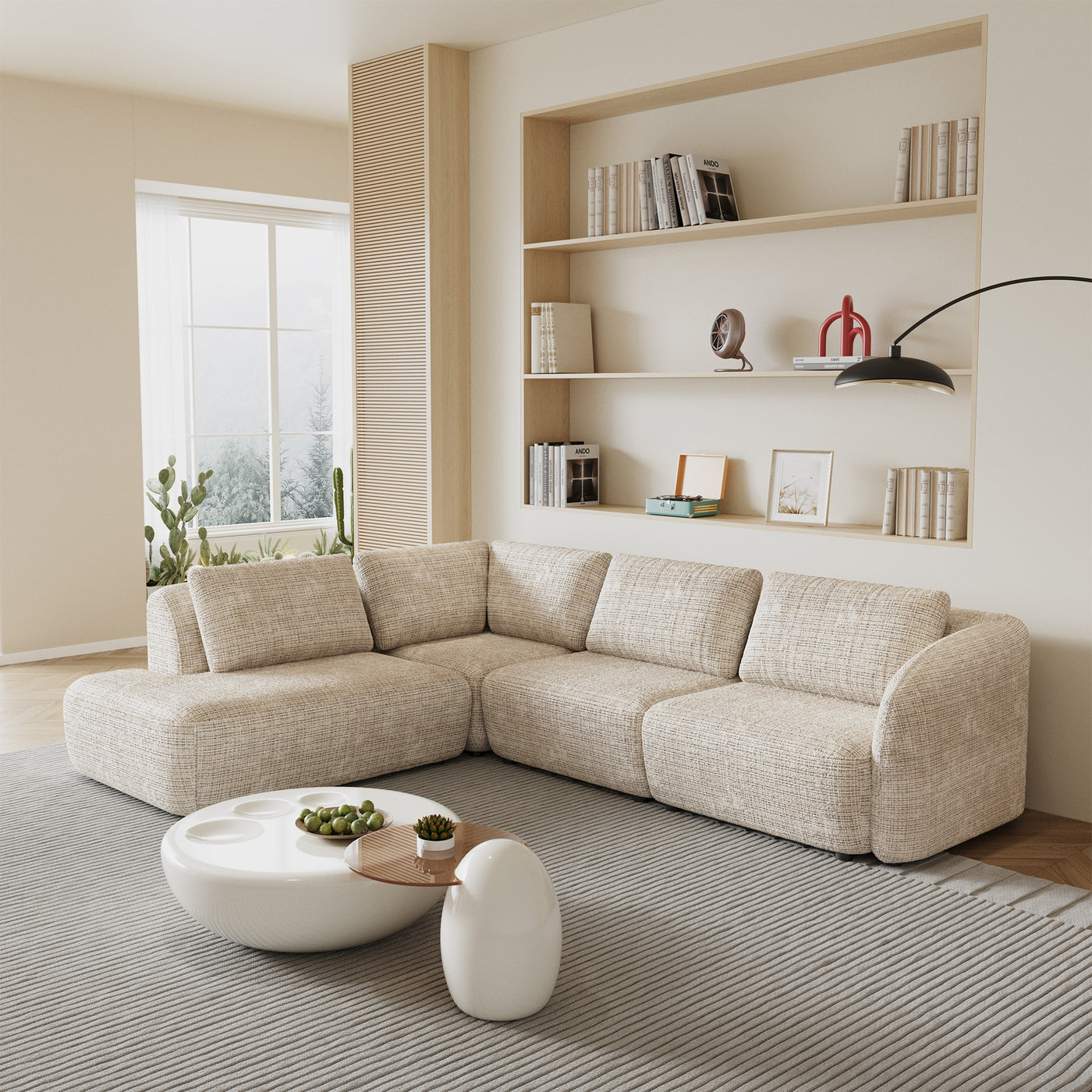 MERYA Canapé d'angle modulable en tissu beige - Angle gauche
