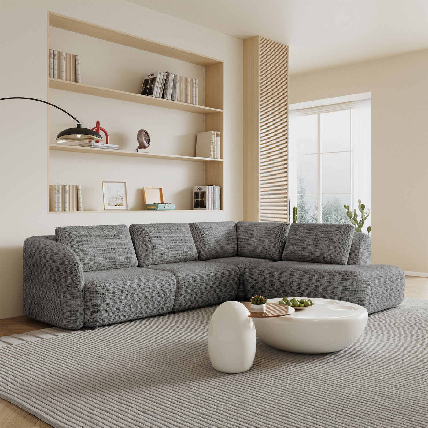 MERYA Canapé d'angle modulable en tissu gris - Angle droit