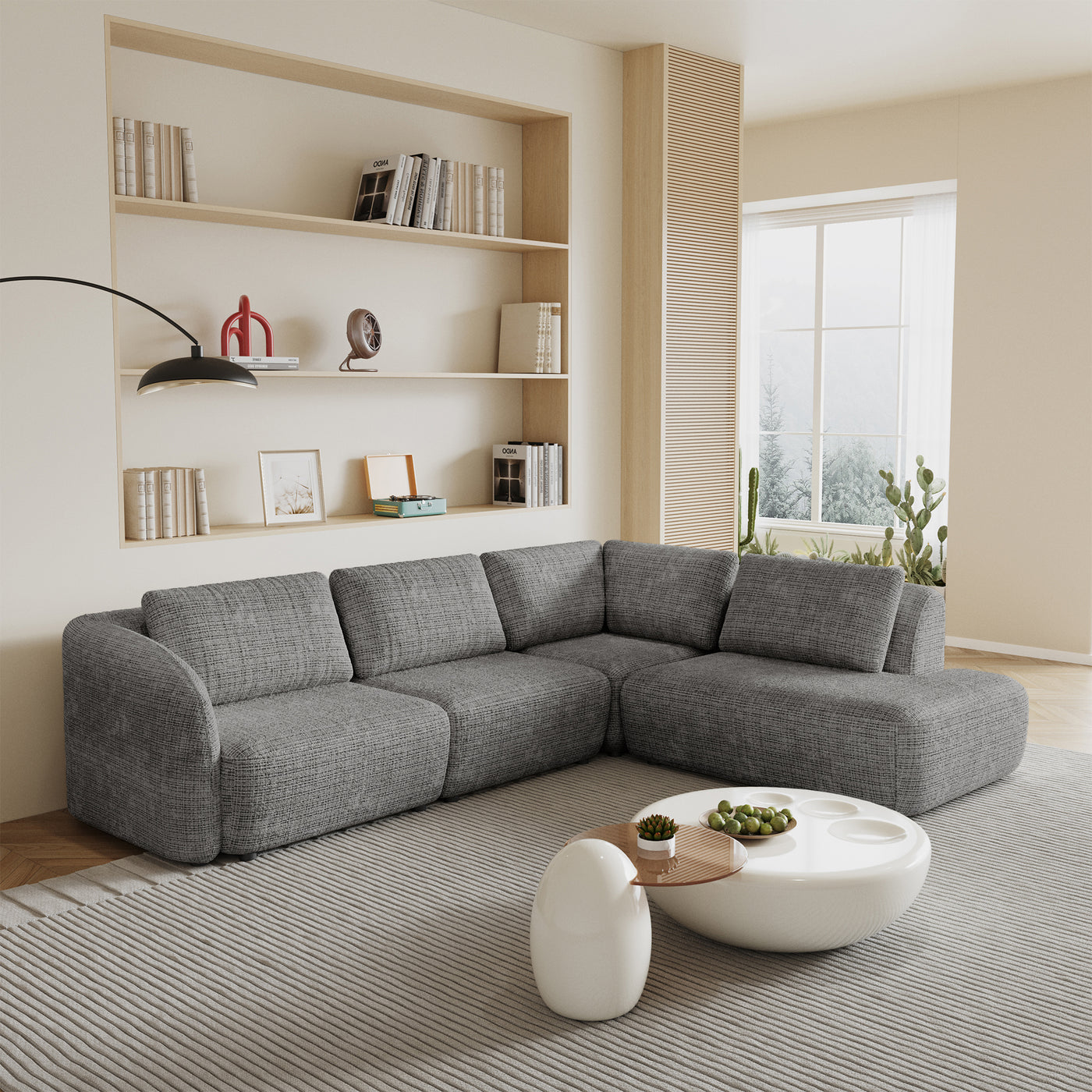 MERYA Canapé d'angle modulable en tissu gris - Angle droit