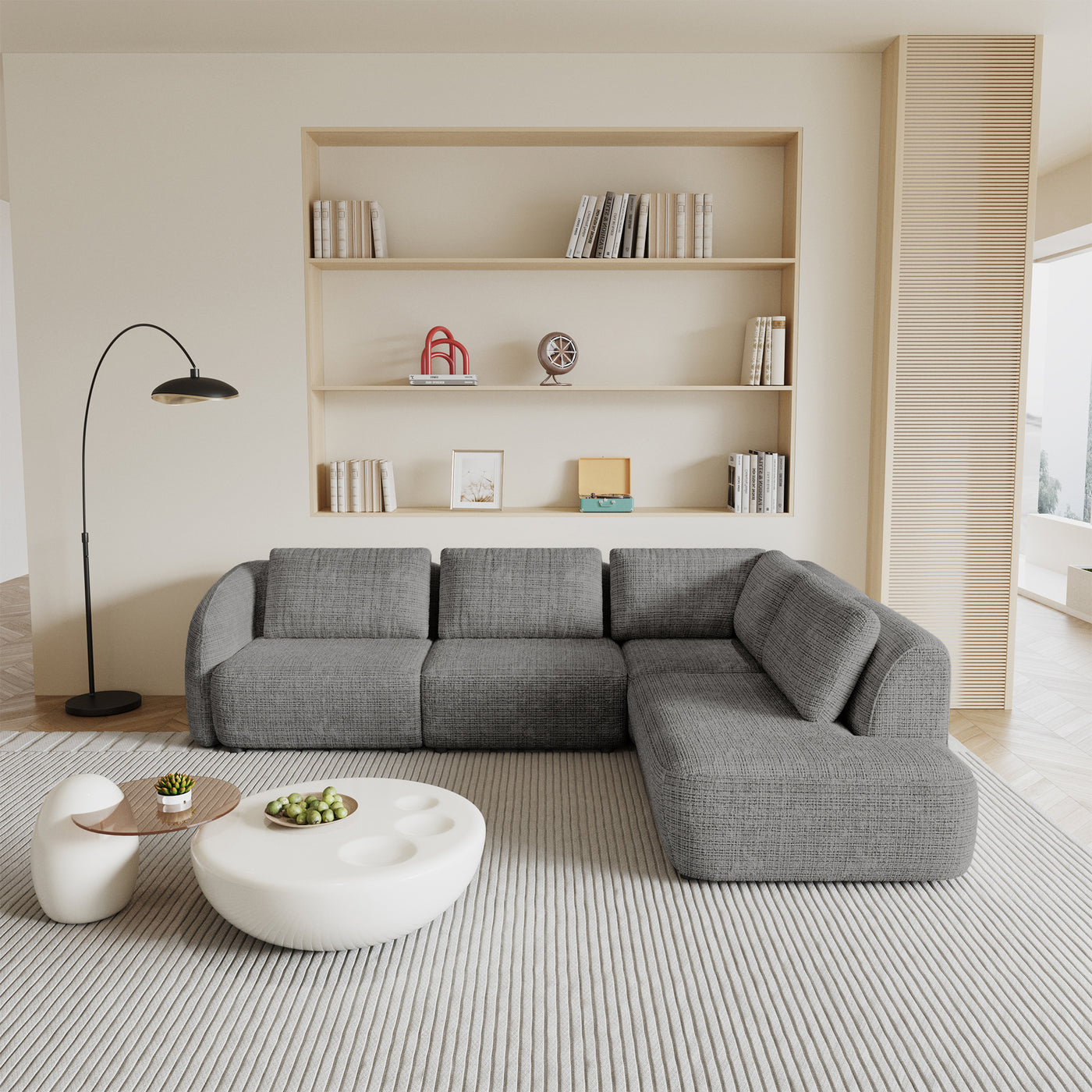 MERYA Canapé d'angle modulable en tissu gris - Angle droit