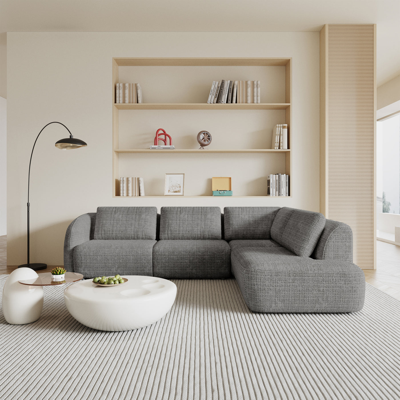 MERYA Canapé d'angle modulable en tissu gris - Angle droit