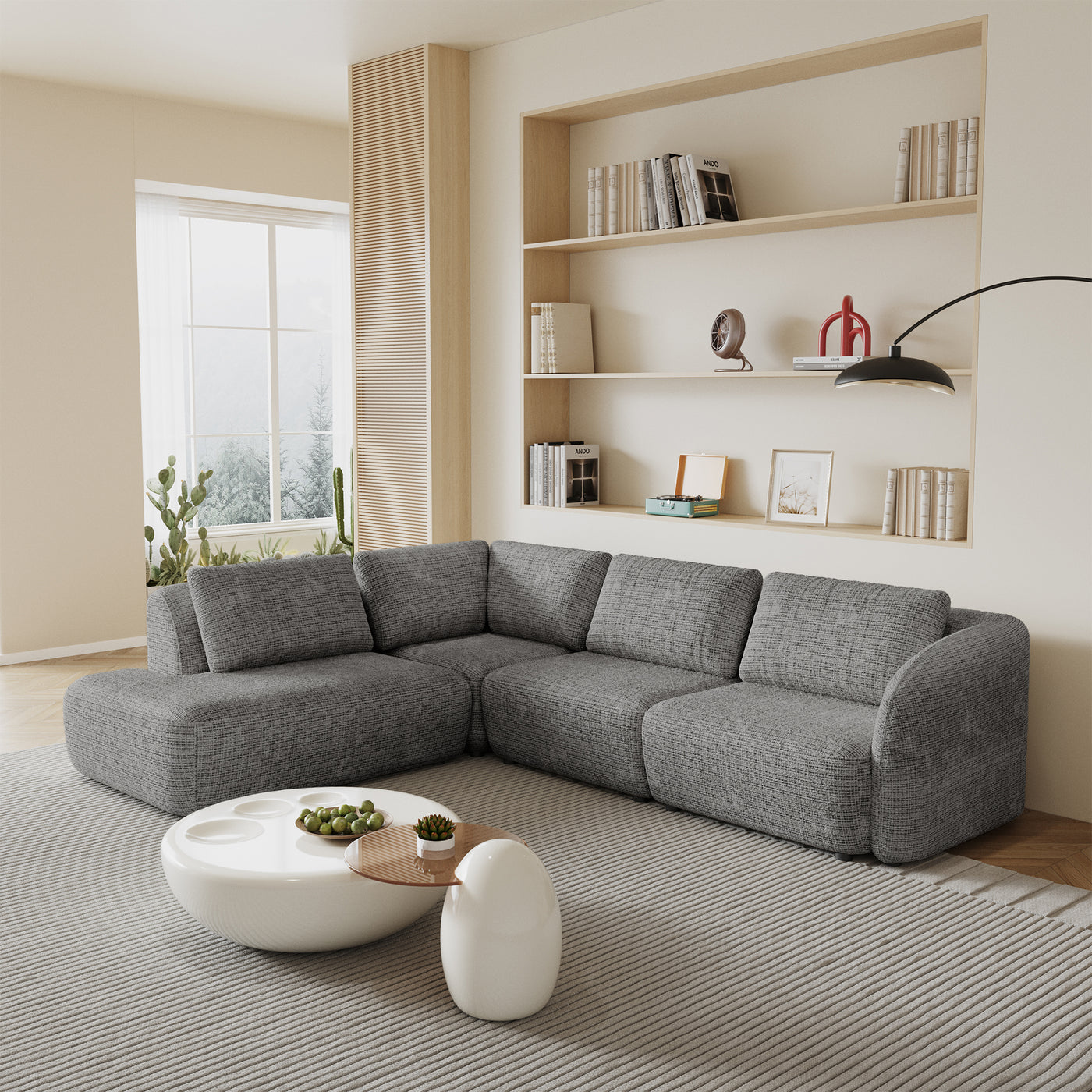 MERYA Canapé d'angle modulable en tissu gris - Angle gauche