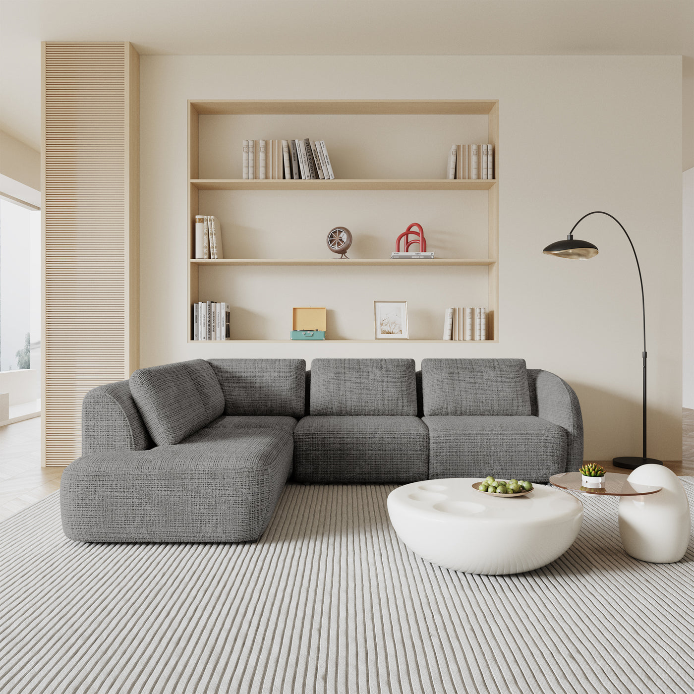 MERYA Canapé d'angle modulable en tissu gris - Angle gauche