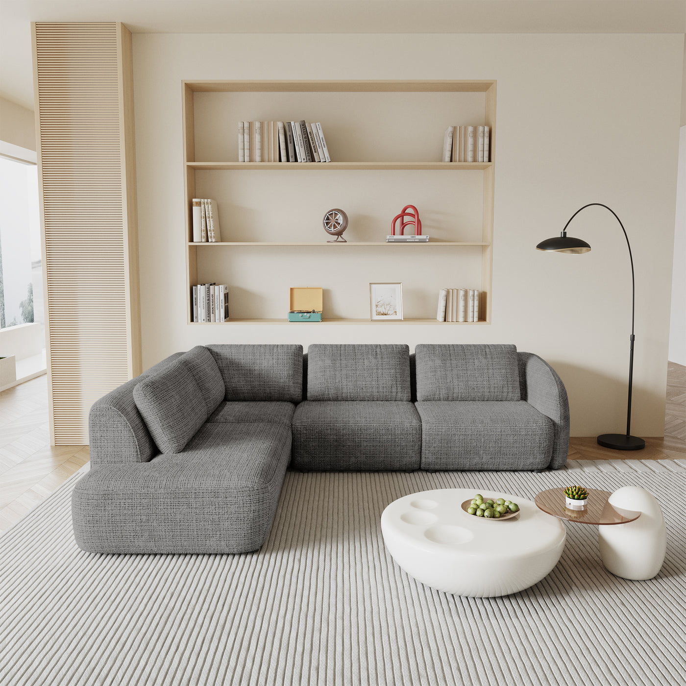 MERYA Canapé d'angle modulable en tissu gris - Angle gauche