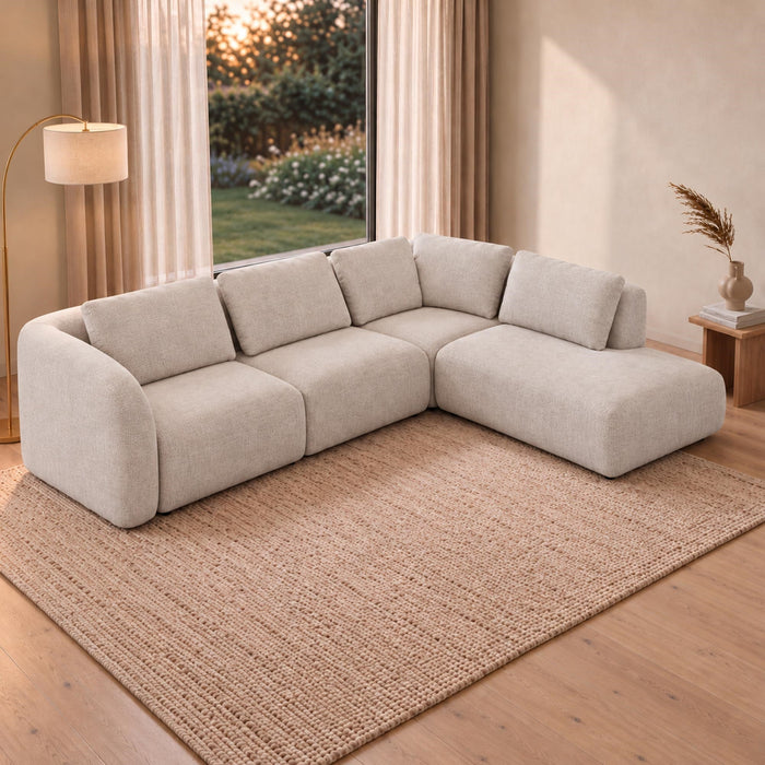 MERYA Canapé d'angle modulable en tissu beige - Angle droit