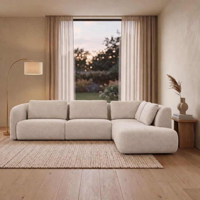 MERYA Canapé d'angle modulable en tissu beige - Angle droit