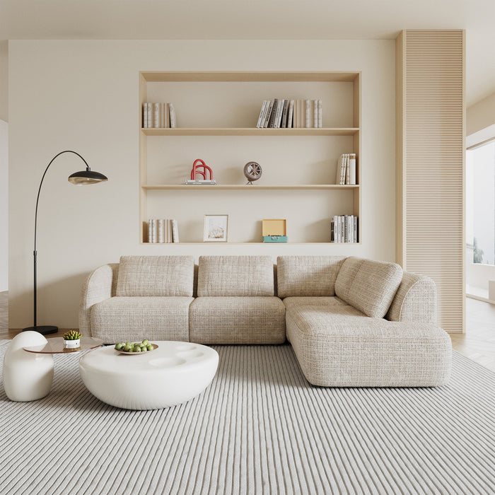 MERYA Canapé d'angle modulable en tissu beige - Angle droit