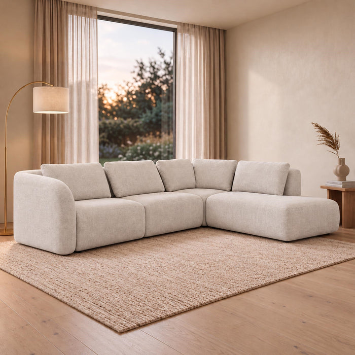 MERYA Canapé d'angle modulable en tissu beige - Angle droit – Canapés d'angle Mobilier Deco