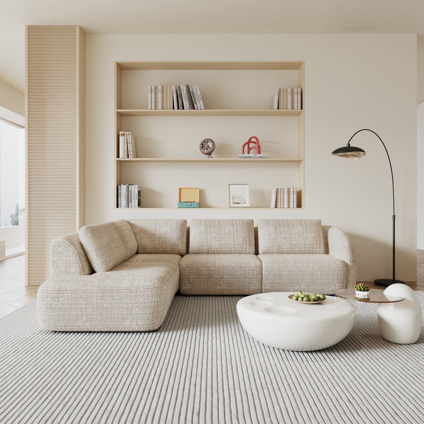 MERYA Canapé d'angle modulable en tissu beige - Angle gauche - Canapés d'angle - Mobilier Deco