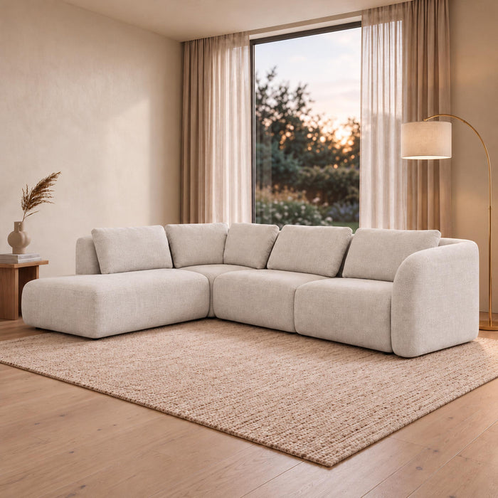 MERYA Canapé d'angle modulable en tissu beige - Angle gauche – Canapés d'angle Mobilier Deco