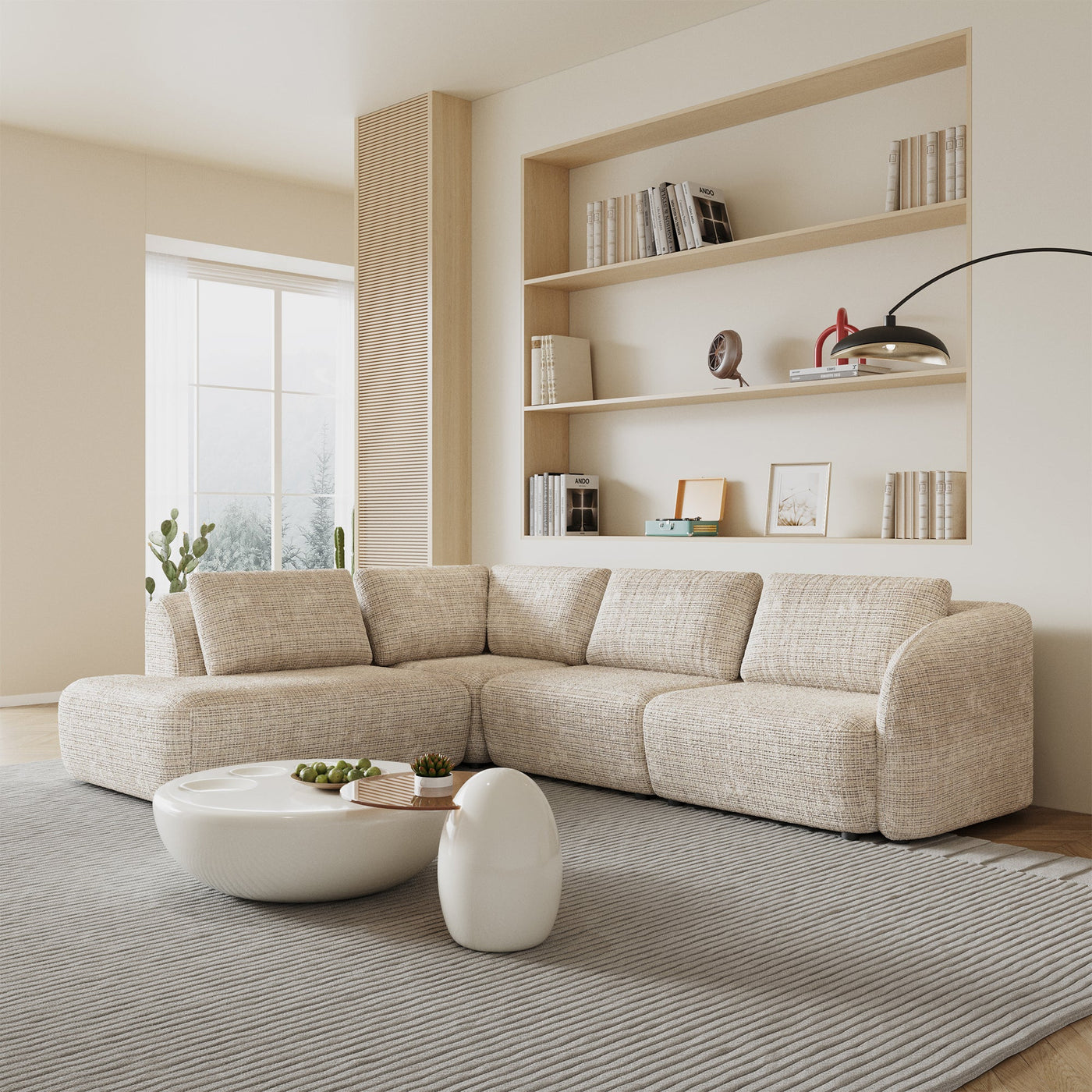 MERYA Canapé d'angle modulable en tissu beige - Angle gauche - Canapés d'angle - Mobilier Deco