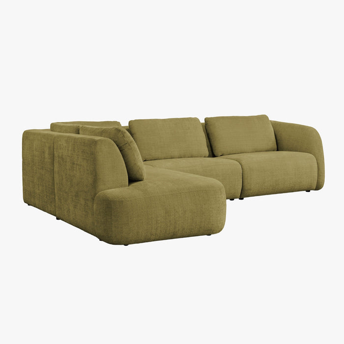 MERYA Canapé d'angle modulable en tissu vert olive - Angle gauche