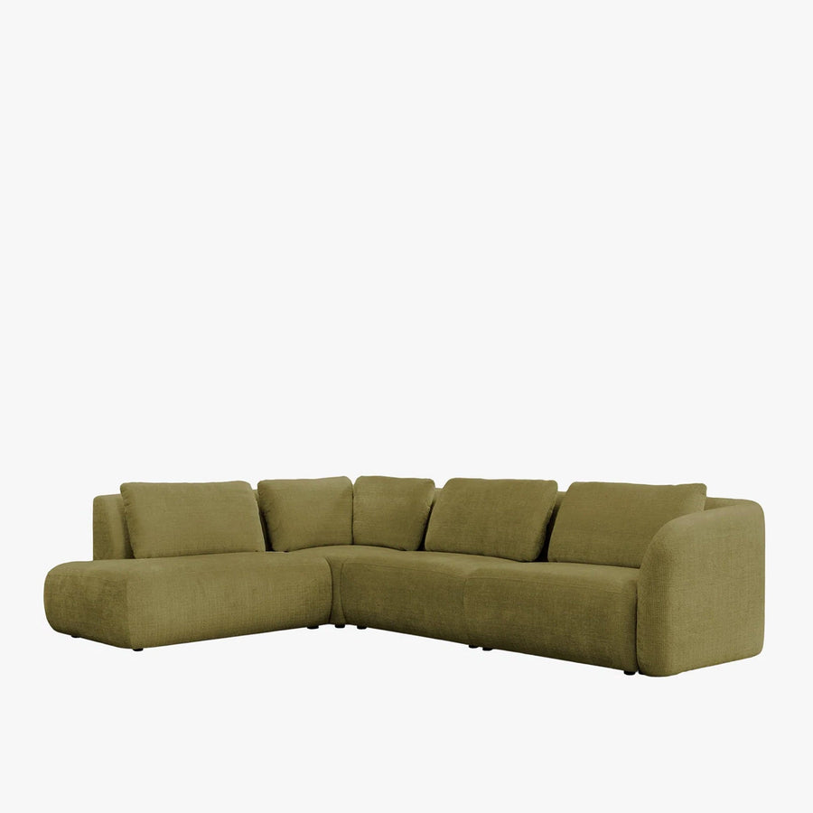 MERYA Canapé d'angle modulable en tissu vert olive - Angle gauche — aperçu vidéo