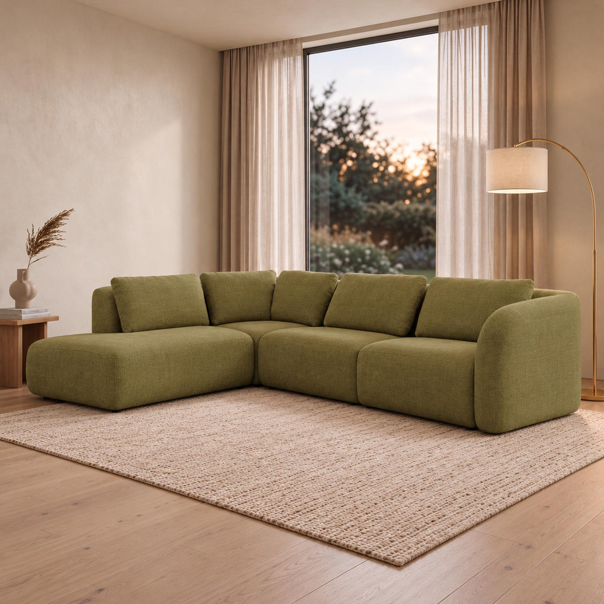 MERYA Canapé d'angle modulable en tissu vert olive - Angle gauche - Canapés d'angle - Mobilier Deco