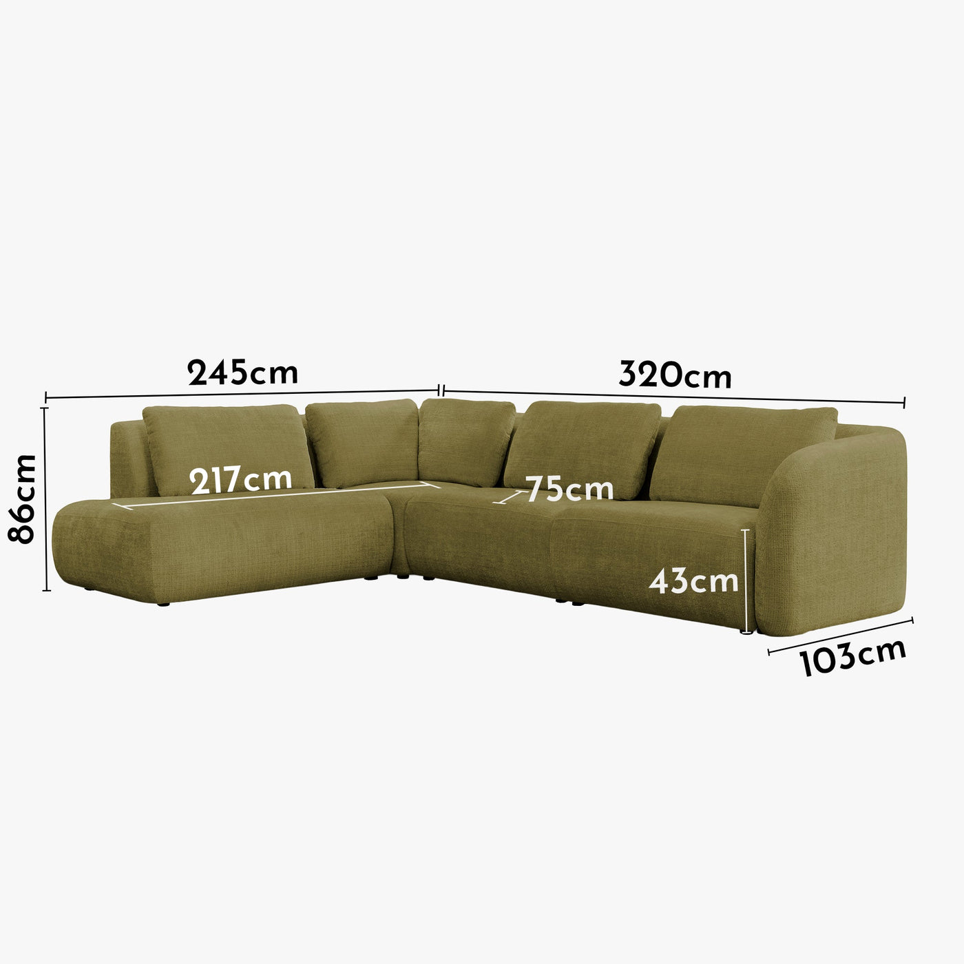 MERYA Canapé d'angle modulable en tissu vert olive - Angle gauche - Canapés d'angle - Mobilier Deco