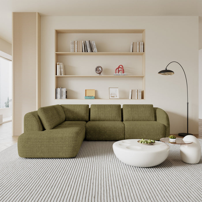 MERYA Canapé d'angle modulable en tissu vert olive - Angle gauche