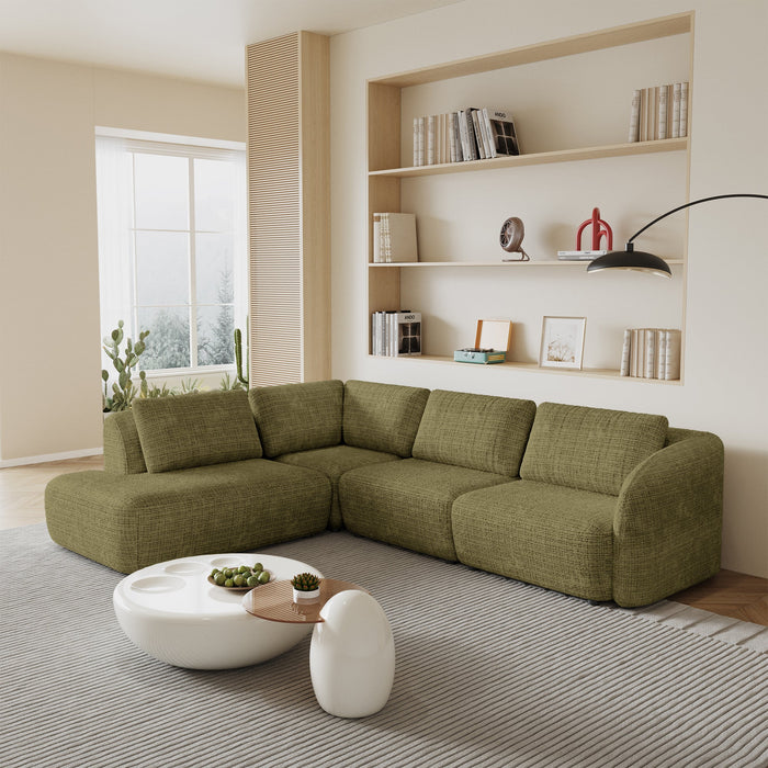 MERYA Canapé d'angle modulable en tissu vert olive - Angle gauche