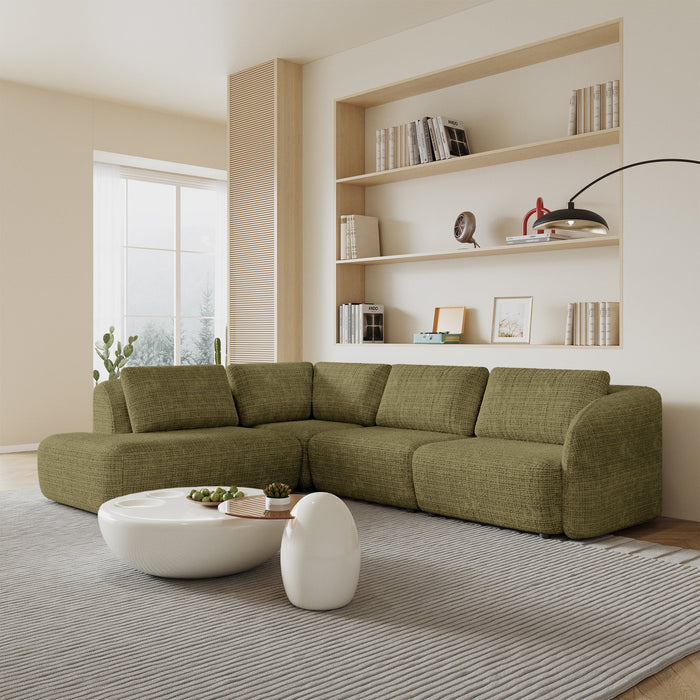 MERYA Canapé d'angle modulable en tissu vert olive - Angle gauche