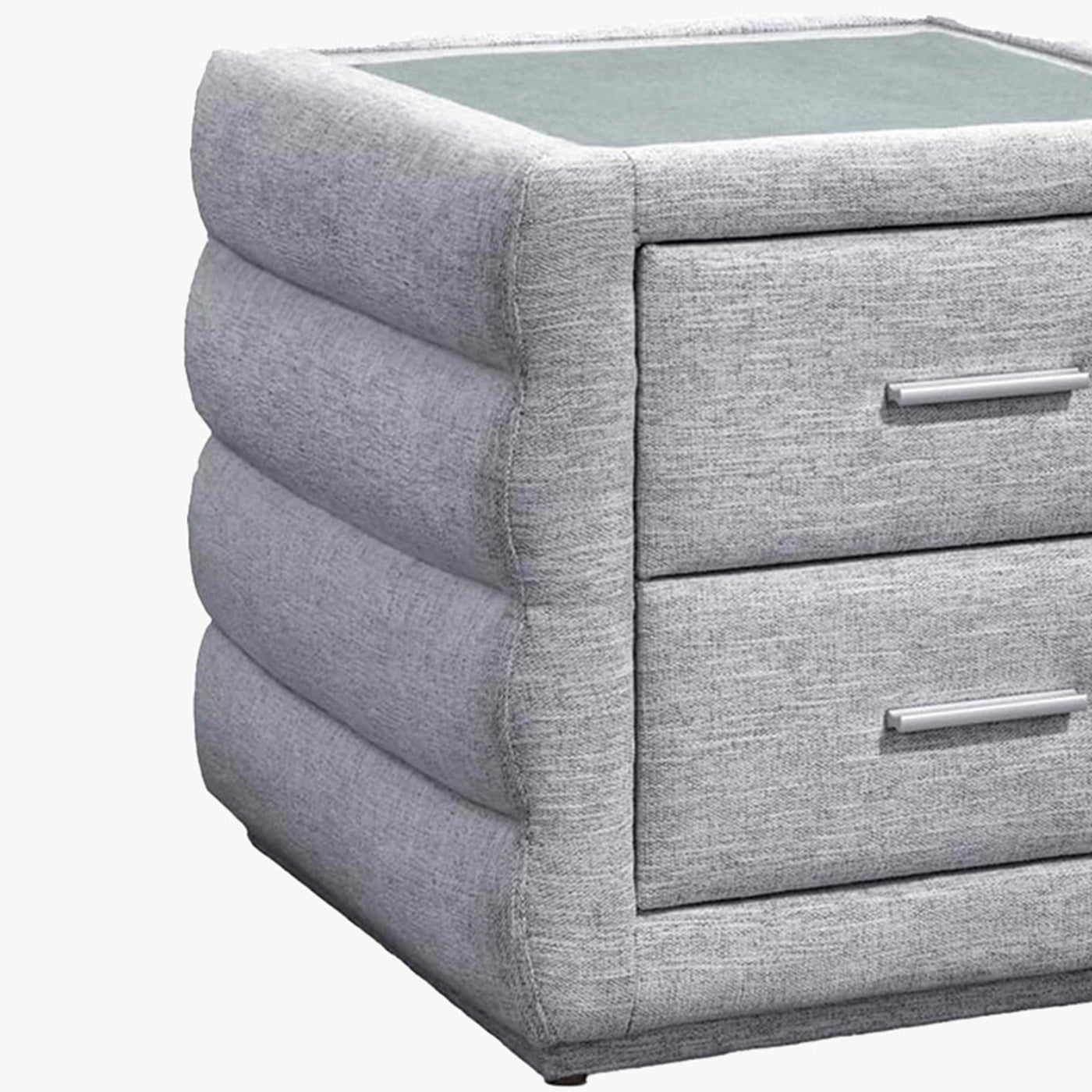 MEZZA Table de chevet 2 tiroirs tissu chiné gris - Table de chevet - Mobilier Deco