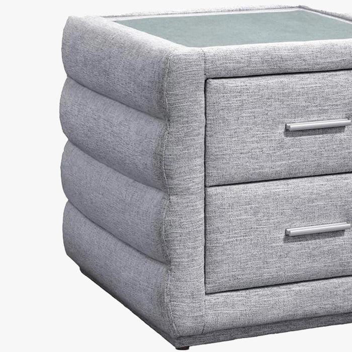 MEZZA Table de chevet 2 tiroirs tissu chiné gris