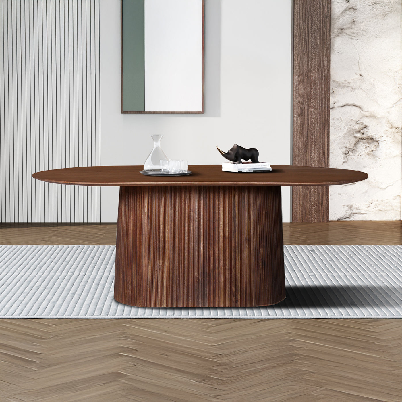 MIGUEL Table à manger ovale en bois de manguier brun clair 200 cm
