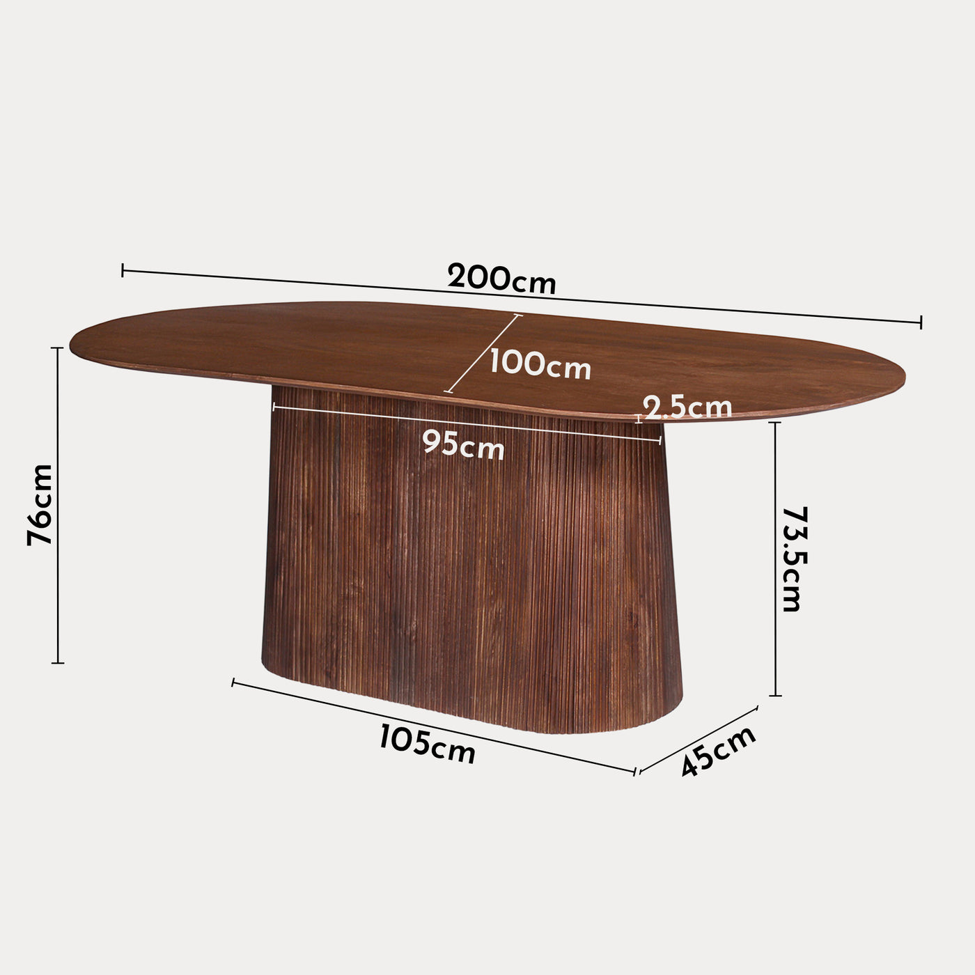 MIGUEL Table à manger ovale en bois de manguier brun clair 200 cm