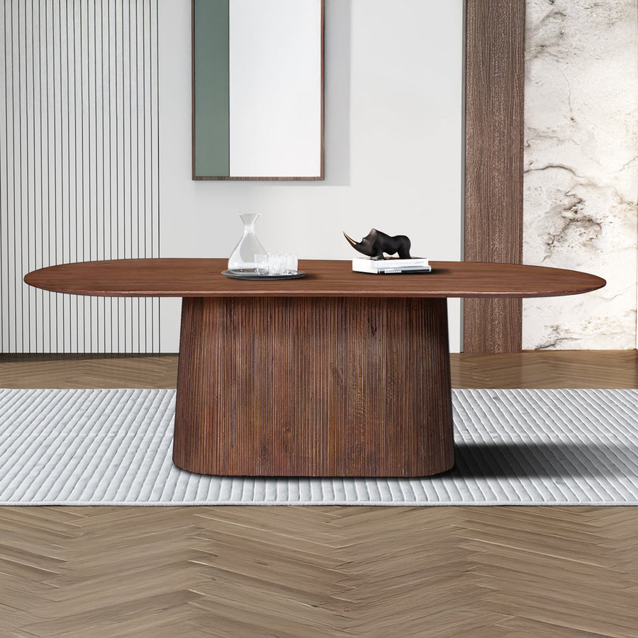MIGUEL XL Table à manger ovale en bois de manguier brun clair 230 cm — aperçu vidéo
