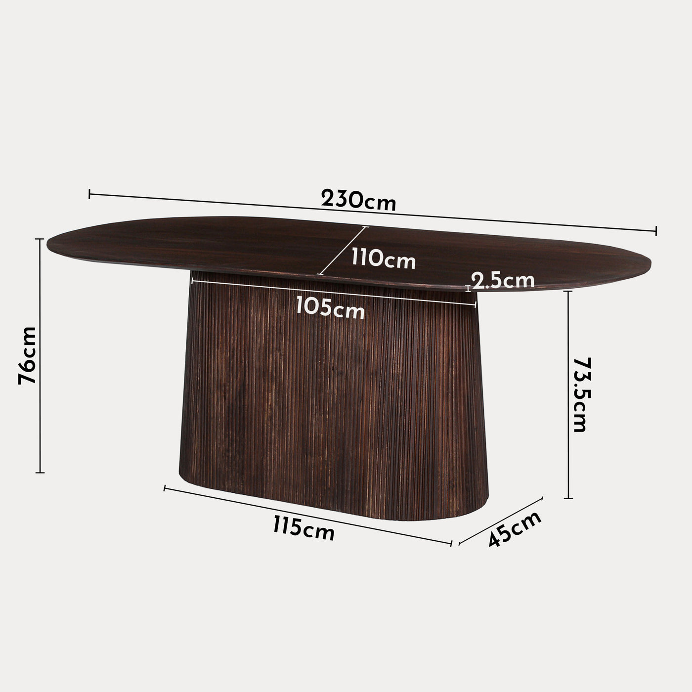 MIGUEL XL Table à manger ovale en bois de manguier brun foncé 230 cm