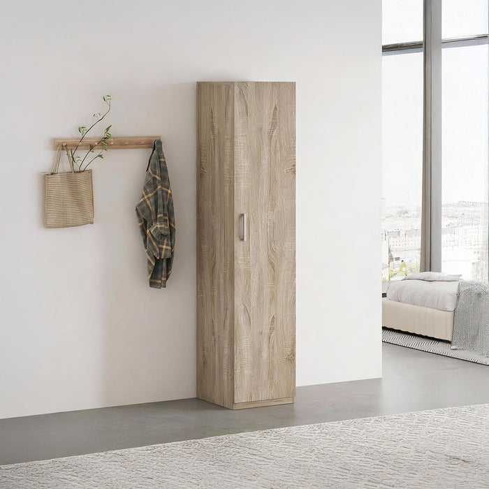 MIKE Armoire 1 porte 4 étagères couleur chêne clair