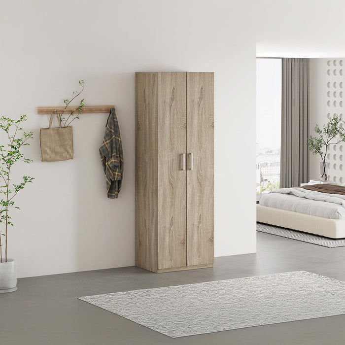 MIKE Armoire 2 portes 4 étagères couleur chêne clair