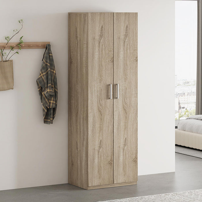 MIKE Armoire 2 portes 4 étagères couleur chêne clair
