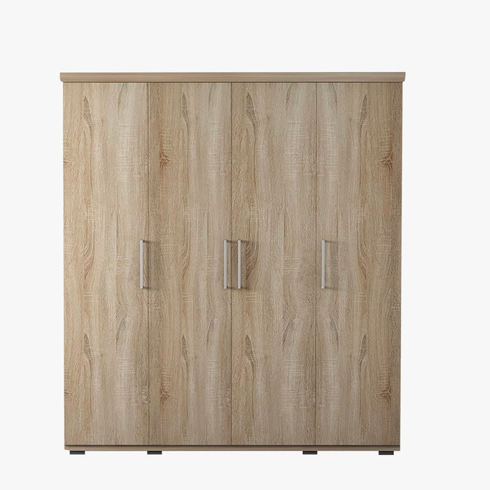 MIKE XXL Armoire 4 portes 7 étagères et penderie couleur chêne clair