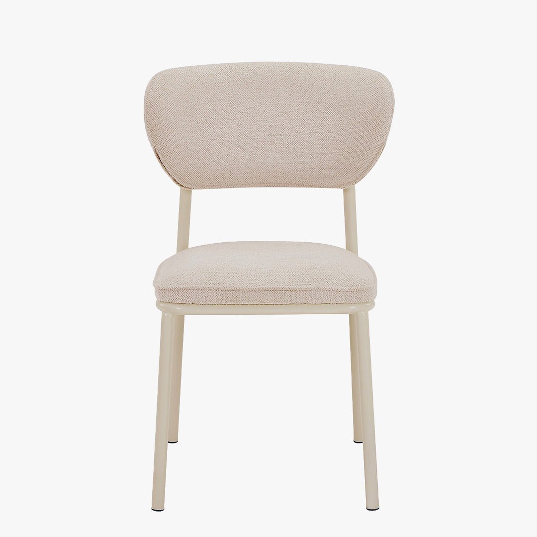 MILA Lot de 2 chaises en tissu beige piètement en métal beige - Chaise de repas - Mobilier Deco