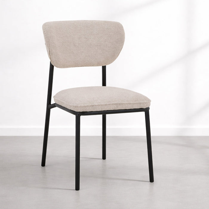 MILA NOIR Lot de 2 chaises en tissu beige piètement en métal noir