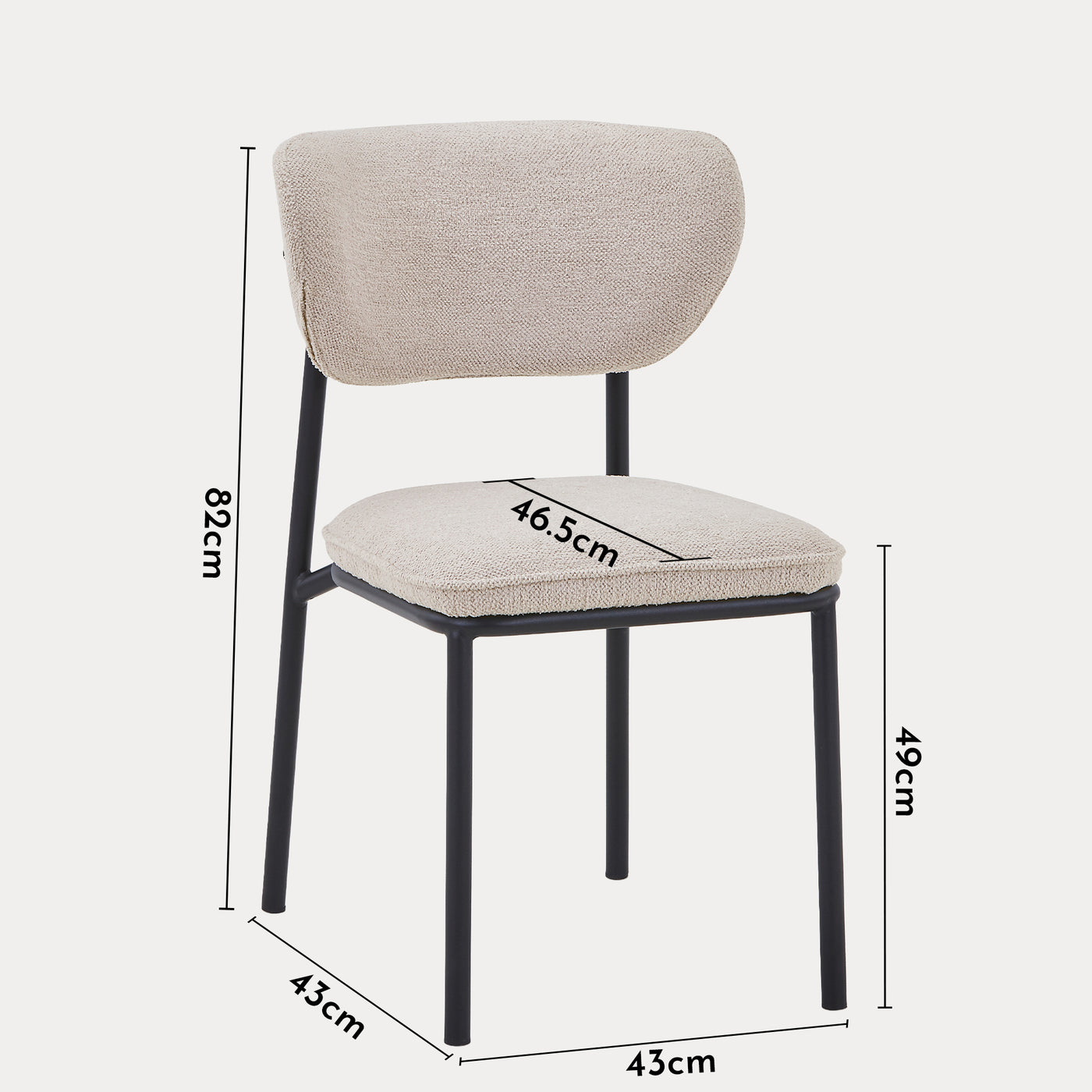 MILA NOIR Lot de 2 chaises en tissu beige piètement en métal noir